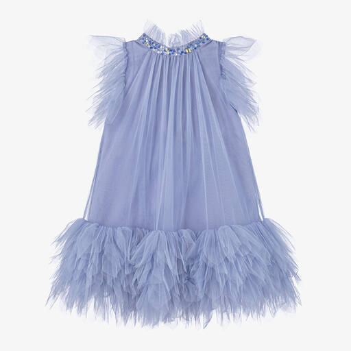Tutu du Monde-Girls Blue Ruffled Tulle Dress  | Childrensalon