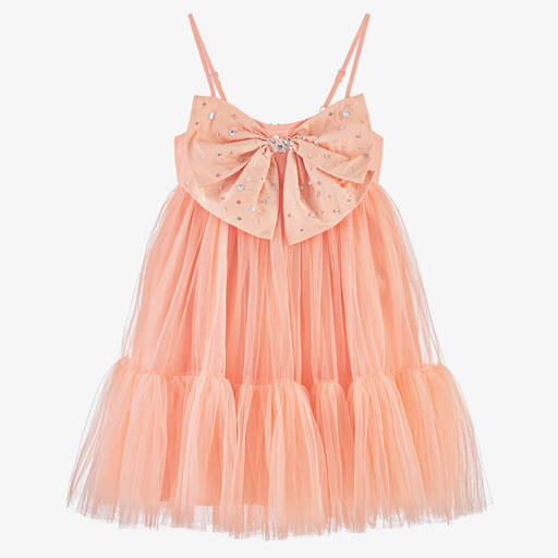 Tutu du Monde-Girls Coral Pink Tulle Bow Dress | Childrensalon