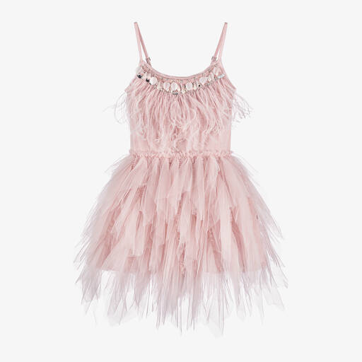 Tutu du Monde-Girls Pink Feather & Bead Tulle Dress | Childrensalon