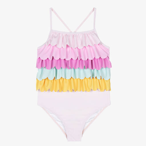 Tutu du Monde-Girls Pink Frilly Swimsuit (SPF30+) | Childrensalon