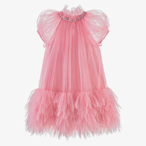 Tutu du Monde-Girls Pink Tulle Ruffle Hem Dress | Childrensalon