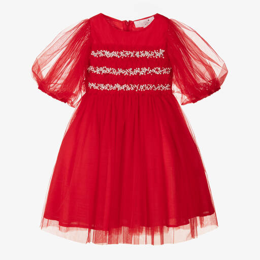 Tutu du Monde-فستان تول لون أحمر مزين بخرز | Childrensalon