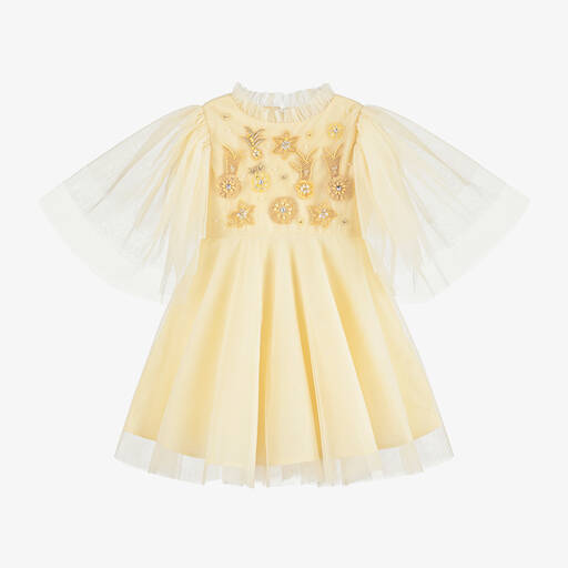 Tutu du Monde-Girls Yellow Embroidered Tulle Dress | Childrensalon