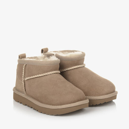 UGG-Beige Classic Ultra Mini Suede Leather Boots | Childrensalon