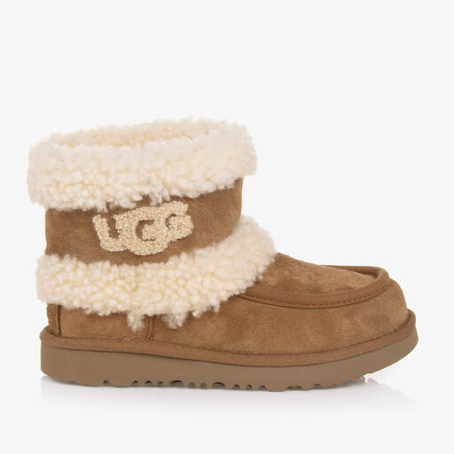 UGG-Brown Ultra Mini Fluff Suede Boots | Childrensalon