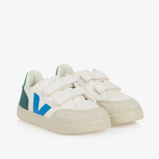 Boys White & Blue Leather V-12 Trainers