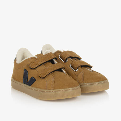 VEJA-Brown Suede Leather Esplar Trainers | Childrensalon