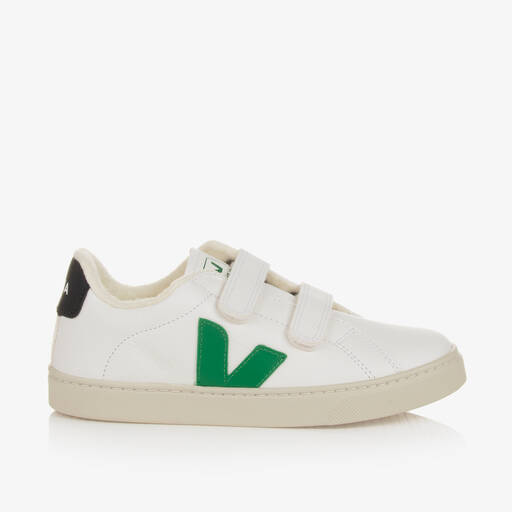 VEJA-Бело-зеленые кожаные кроссовки | Childrensalon