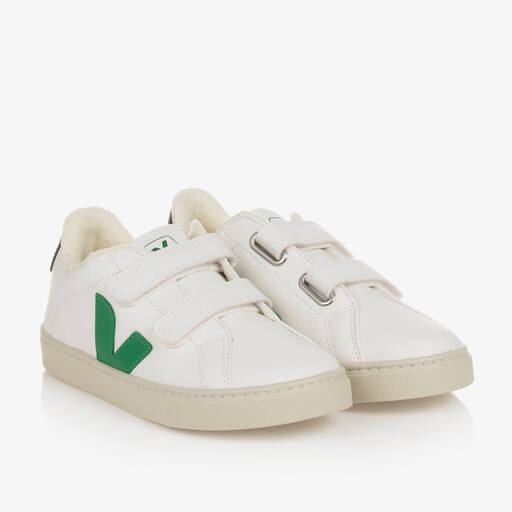 VEJA-Esplar Leder-Sneakers in Weiß/Grün | Childrensalon