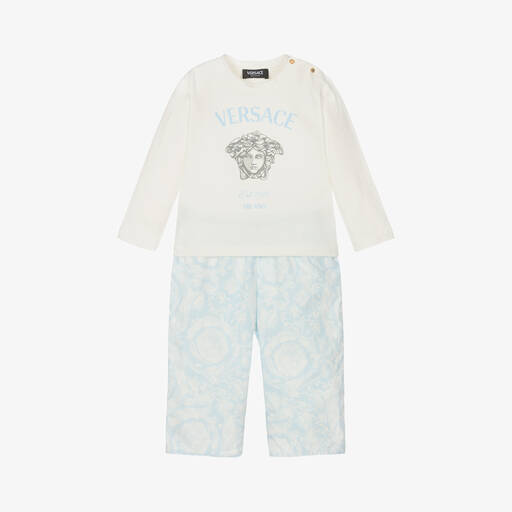 Versace-Baby Boys Blue Barocco Cotton Trouser Set | Childrensalon