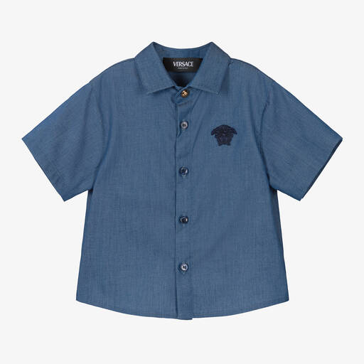 Versace-Baby Boys Blue Chambray Medusa Shirt | Childrensalon