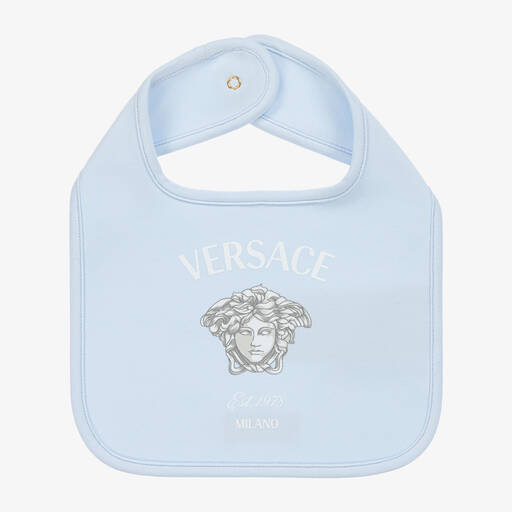 Versace- مريلة قطن لون أزرق للمواليد | Childrensalon