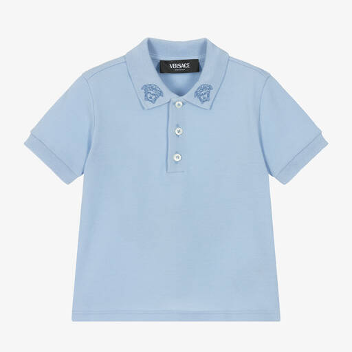 Versace-Baby Boys Blue Cotton Polo Shirt | Childrensalon