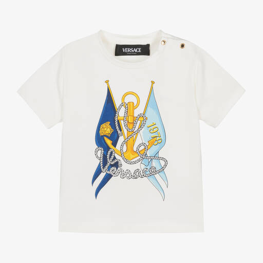 Versace-T-shirt ivoire nautique à drapeau bébé | Childrensalon