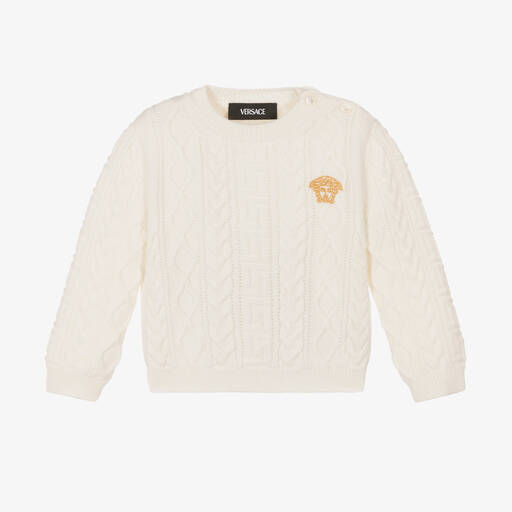 Versace-Baby Boys Ivory Wool Cable Knit Jumper | Childrensalon