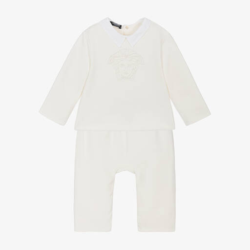 Versace-Baby Boys White Medusa Logo Cotton Trouser Set | Childrensalon