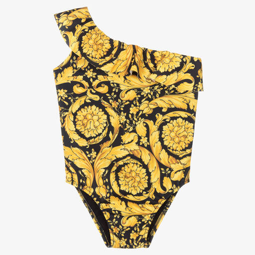 Versace-Baby Girls Black & Gold Barocco Swimsuit | Childrensalon