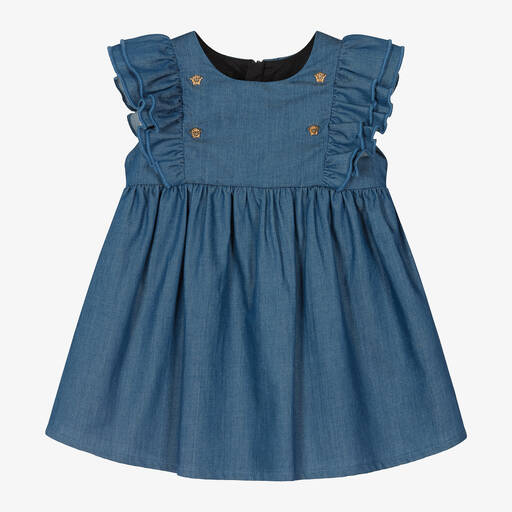 Versace-Синее платье из шамбре и трусики для малышек | Childrensalon