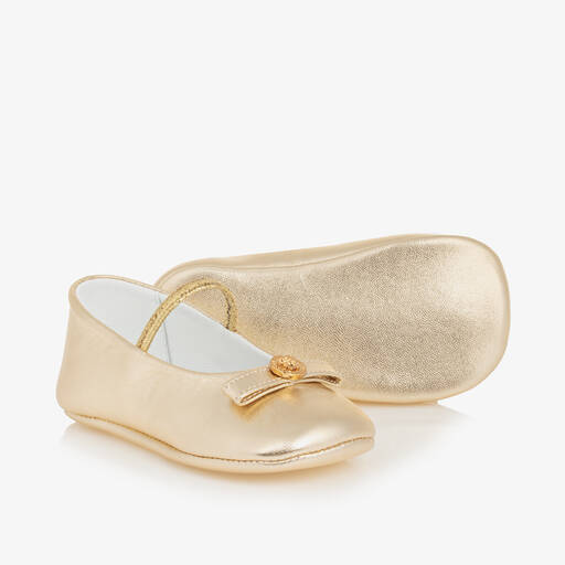 Versace-Baby Girls Gold Leather Pre-Walker Shoes | Childrensalon