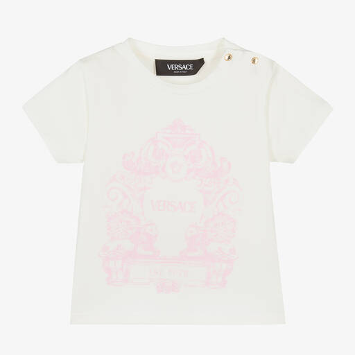 Versace-Кремовая футболка с картушем для малышек | Childrensalon