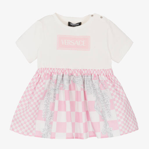 Versace-Baby Girls Pink Barocco & Check Dress | Childrensalon