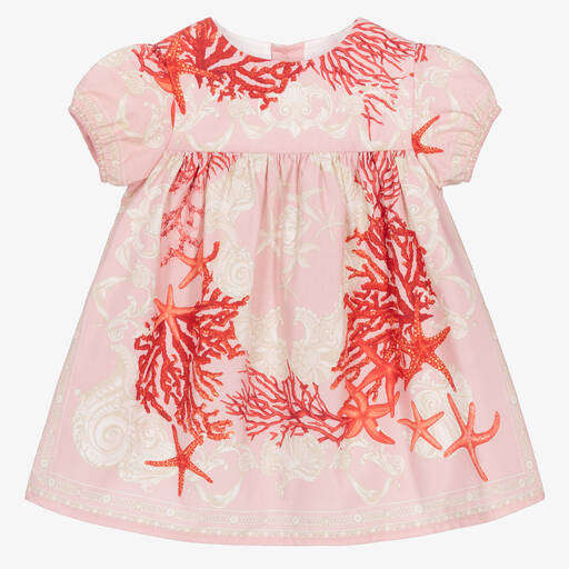 Versace-Baby Girls Pink Cotton Barocco Sea Dress | Childrensalon