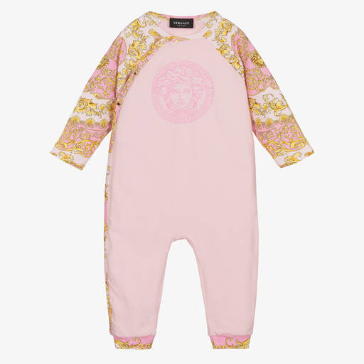 Versace-Baby Girls Pink & Gold Barocco Romper | Childrensalon