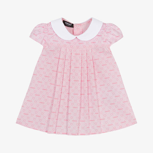 Versace-Baby Girls Pink Heart Print Cotton Dress | Childrensalon