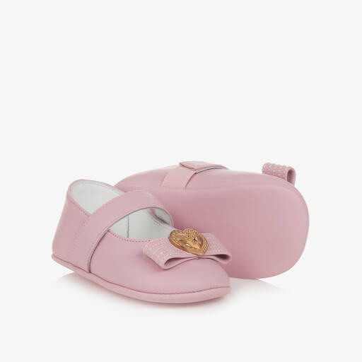 Versace-Baby Girls Pink Leather Ballerina Shoes | Childrensalon