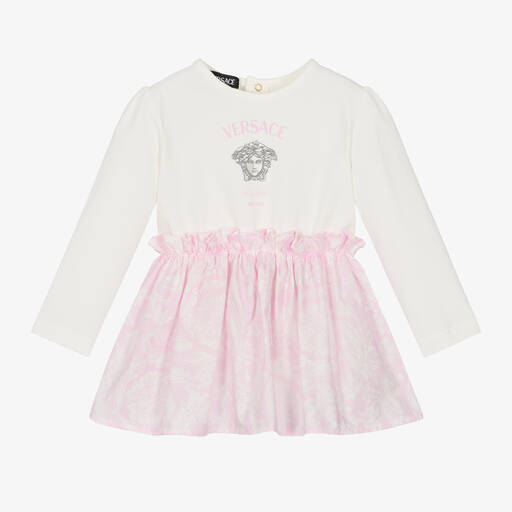 Versace-Baby Girls Pink & White Cotton Dress | Childrensalon