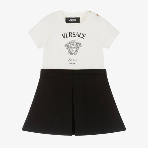 Versace-Baby Girls White & Black Medusa Logo Dress | Childrensalon