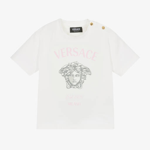 Versace-Baby Girls White Cotton Medusa T-Shirt | Childrensalon