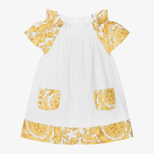 Versace-Robe blanche et dorée Barocco bébé | Childrensalon