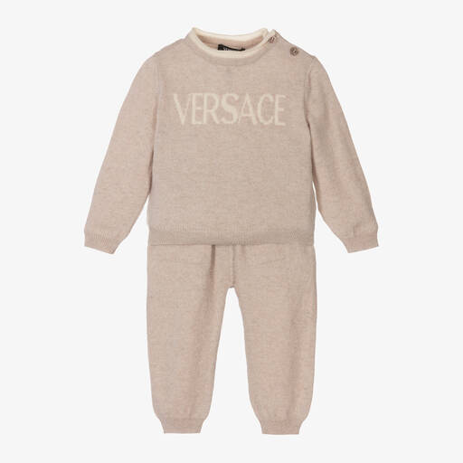 Versace-طقم بنطلون كشمير محبوك لون بيج للأطفال | Childrensalon