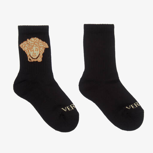 Versace-Black Cotton Medusa Socks | Childrensalon