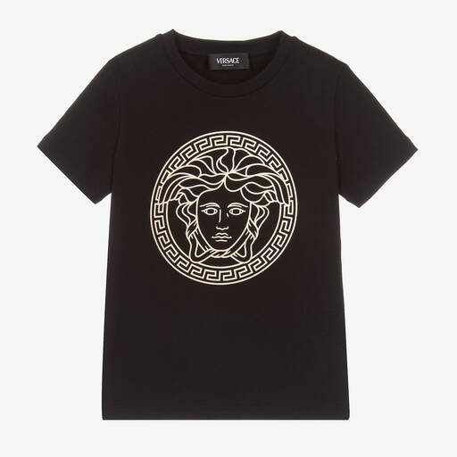 Versace-Black Cotton Medusa T-Shirt | Childrensalon