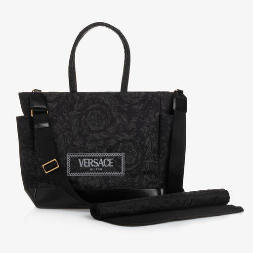 Versace-Черная пеленальная сумка с вышитым принтом Barocco (52см) | Childrensalon