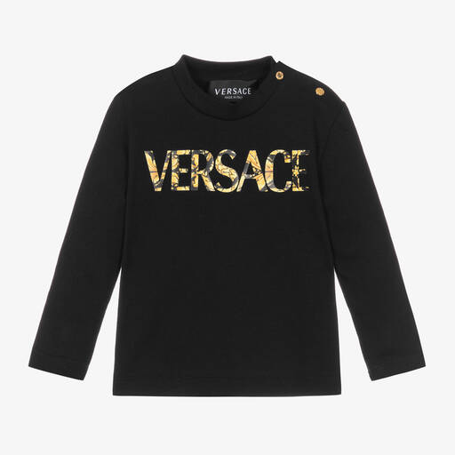 Versace-Black & Gold Cotton Barocco Top | Childrensalon