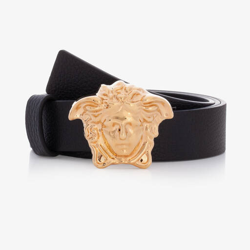 Versace-Black & Gold Medusa Leather Belt | Childrensalon