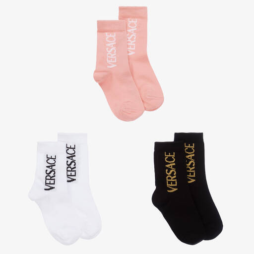 Versace-Black & Pink Cotton Ankle Socks (3 Pack) | Childrensalon