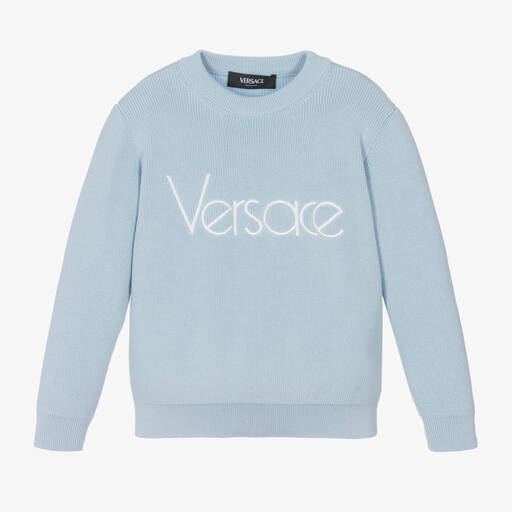 Versace-Blue Cotton Knit Sweater | Childrensalon