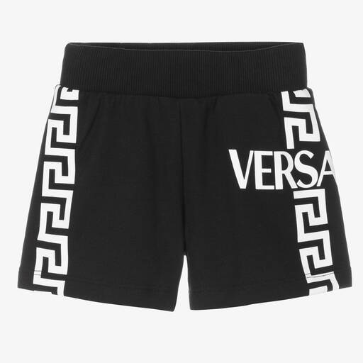Versace-Boys Black Cotton Greca Shorts | Childrensalon