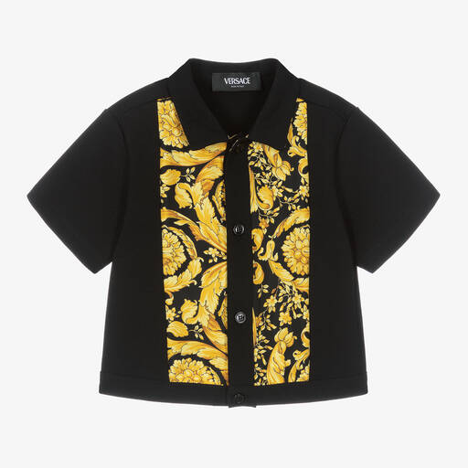 Versace-Boys Black & Gold Barocco Jersey Shirt | Childrensalon