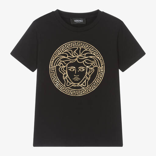 Versace-Boys Black & Gold Medusa Cotton T-Shirt | Childrensalon