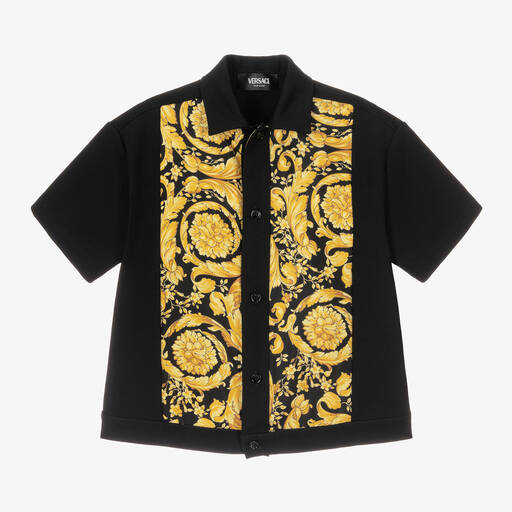 Versace-Boys Black & Gold Silk Barocco Shirt | Childrensalon