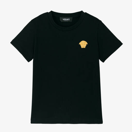 Versace-Boys Black Medusa Logo Cotton T-Shirt | Childrensalon