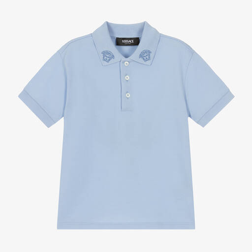 Versace- قميص بولو قطن لون أزرق للأولاد | Childrensalon