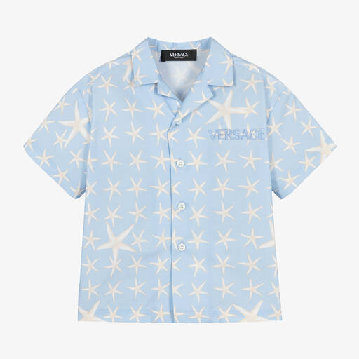 Versace-Boys Blue Cotton Stella Marina Shirt | Childrensalon
