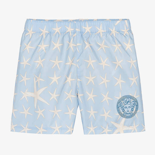 Versace-Boys Blue Stella Marina Swim Shorts | Childrensalon