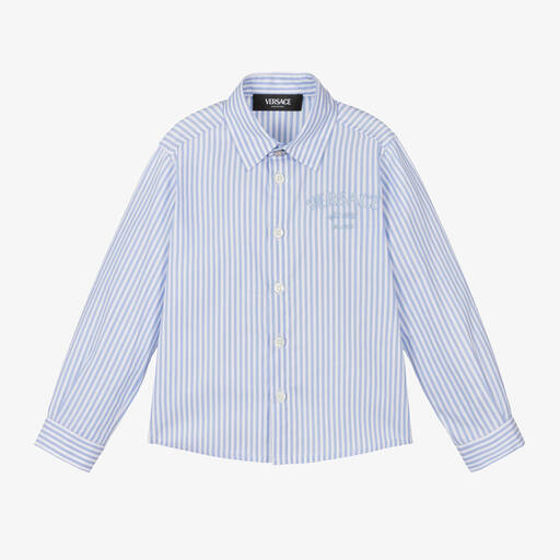 Versace-Boys Blue Striped Oxford Cotton Shirt | Childrensalon